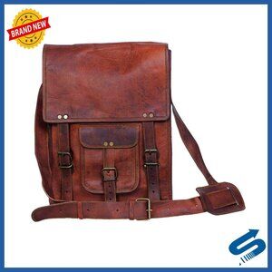 Leather Messenger Bag Crossbody Satchel Tablet Bag Adjustable Strap Vintage